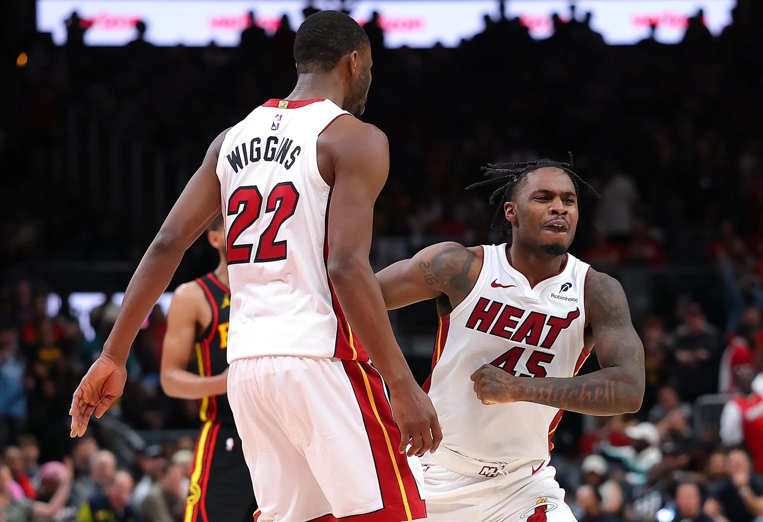 Miami heat v atlanta hawks play in tournament atlanta georgia april