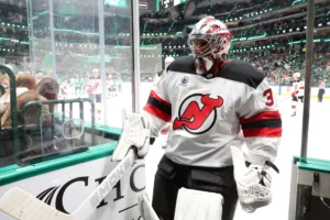 New jersey devils v dallas stars dallas texas october 27 goaltender